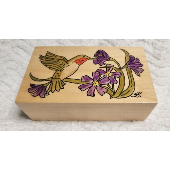 VINTAGE Handpainted Wood Trinket Keepsake Box QUAKING ASPEN Wood Designs EUC - Picture 1 of 8